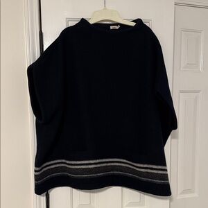 Faherty brand wool poncho: navy with gray stripes